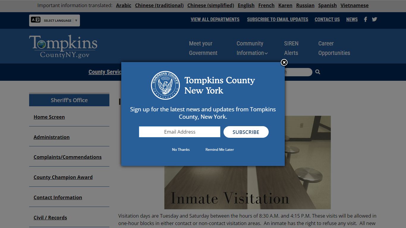 Inmate Visitation | Tompkins County NY