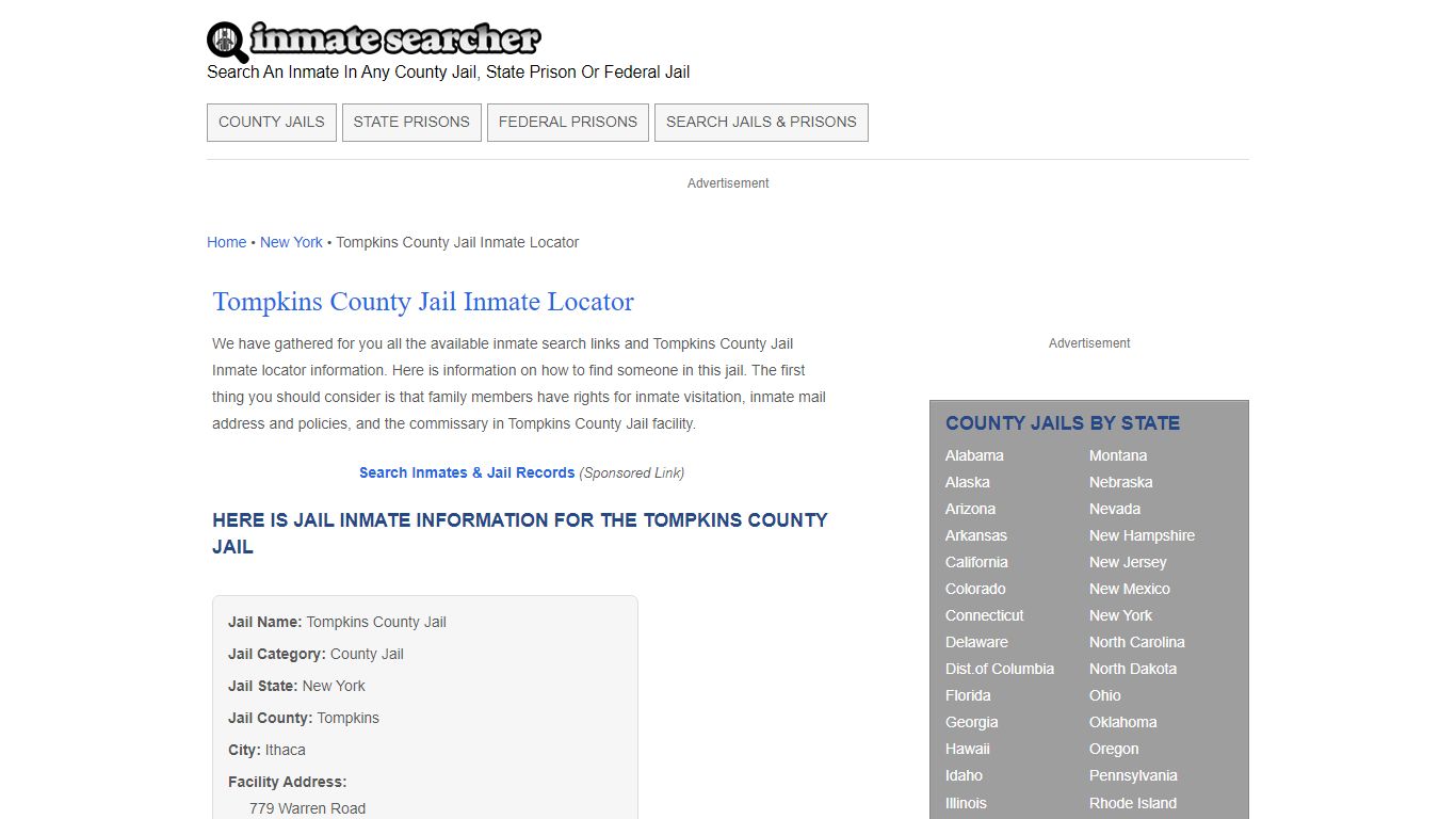 Tompkins County Jail Inmate Locator - Inmate Searcher